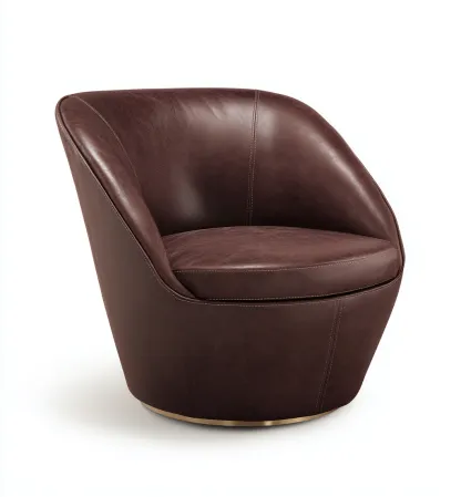 Fauteuil en cuir véritable 84x78x76 cm - brun foncé - design moderne pivotant-Dwellingora