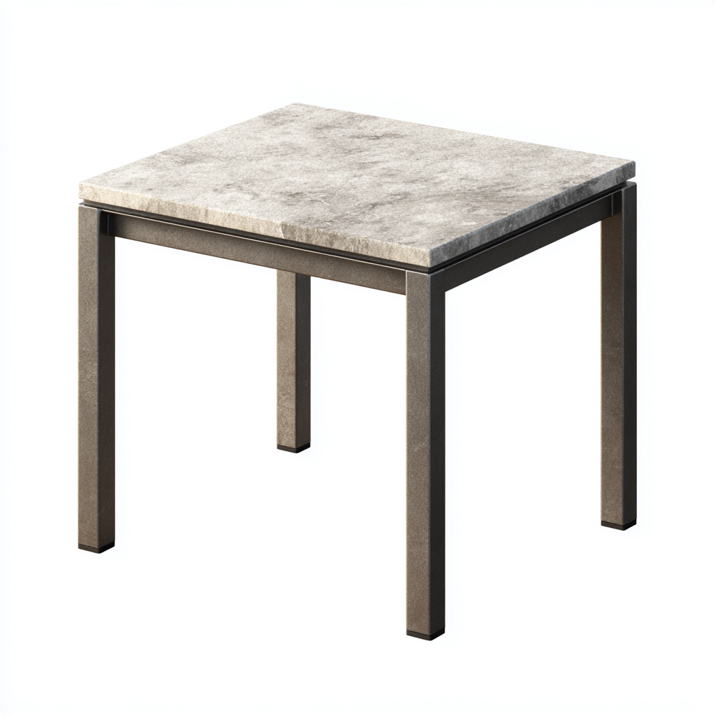 Table d'appoint carrée avec plateau en pierre 50x50x55 cm - gris clair - structure métallique moderne-Dwellingora