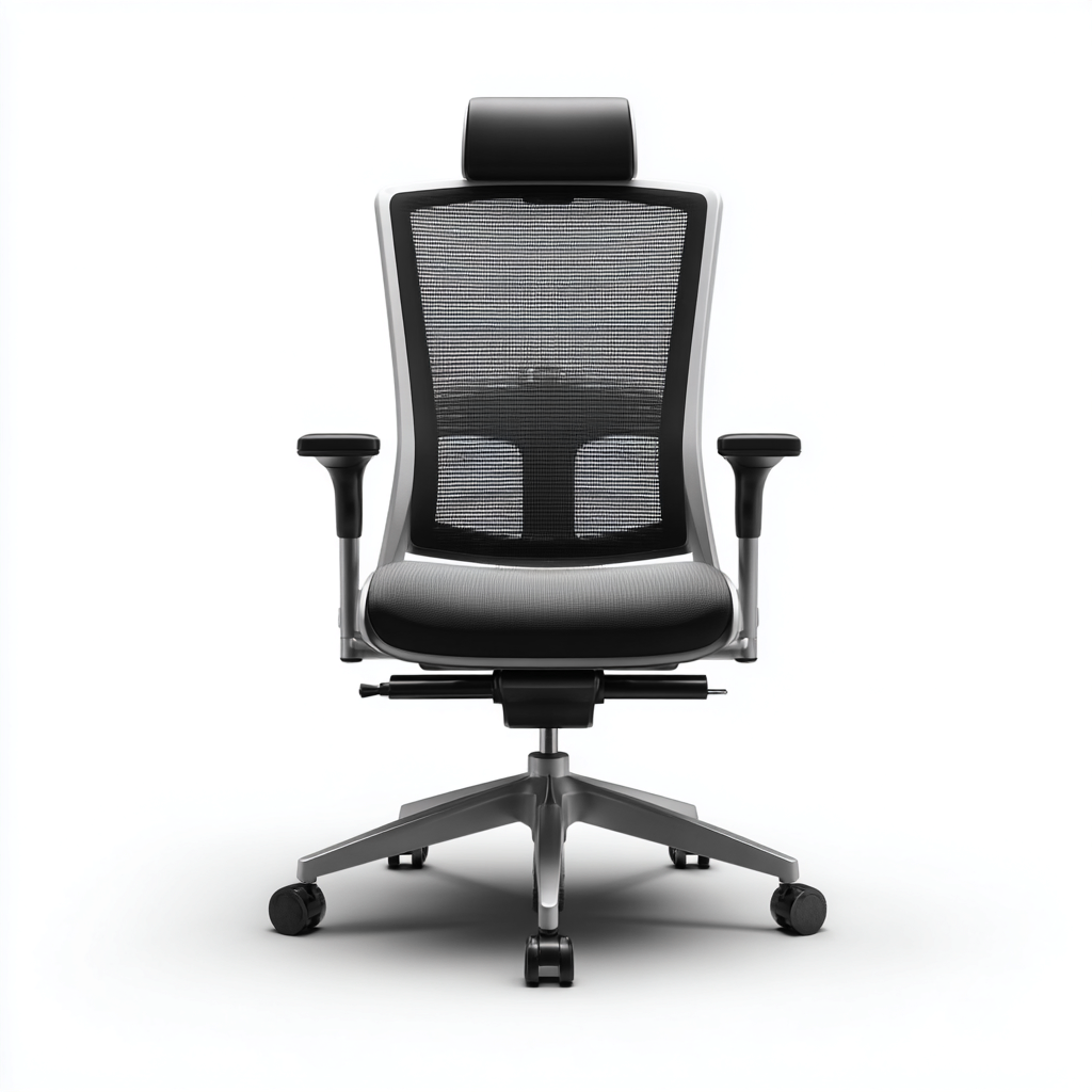 Chaise de bureau ergonomique - maille noire et assise grise - 52x50x125 cm - appui-tête réglable et accoudoirs ajustables-Dwellingora