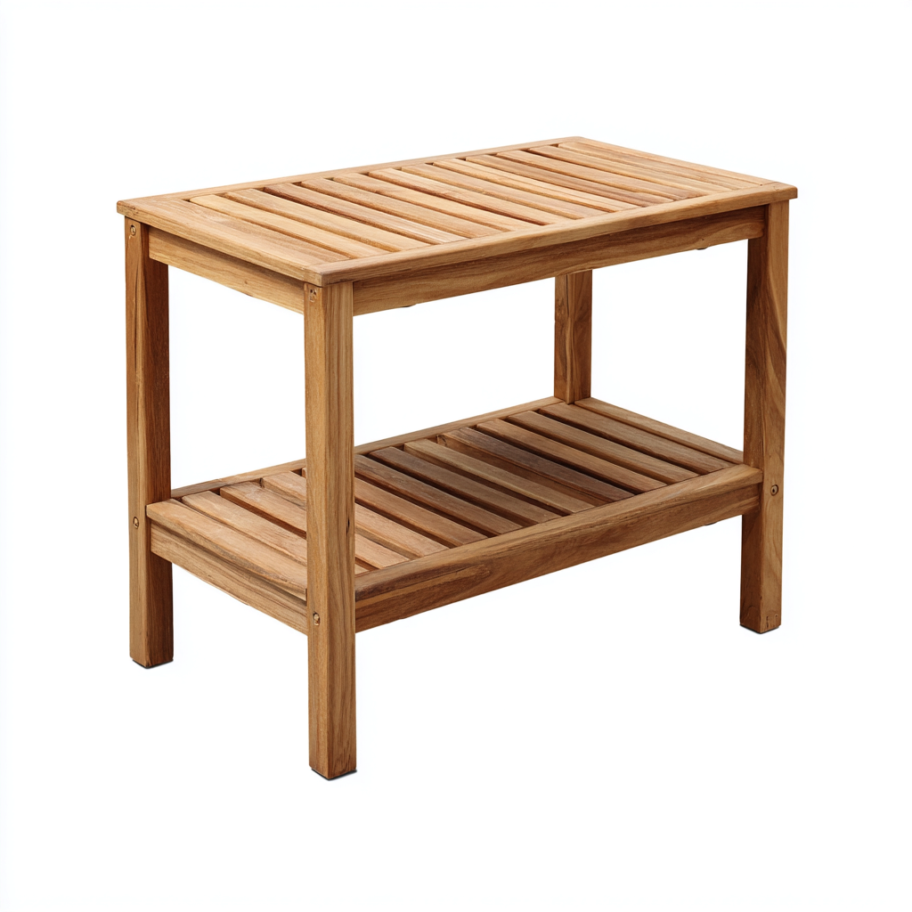 Table d'appoint rectangulaire - bois naturel avec étagère inférieure ajourée - 60x40x55 cm - style rustique pour jardin ou terrasse-Dwellingora