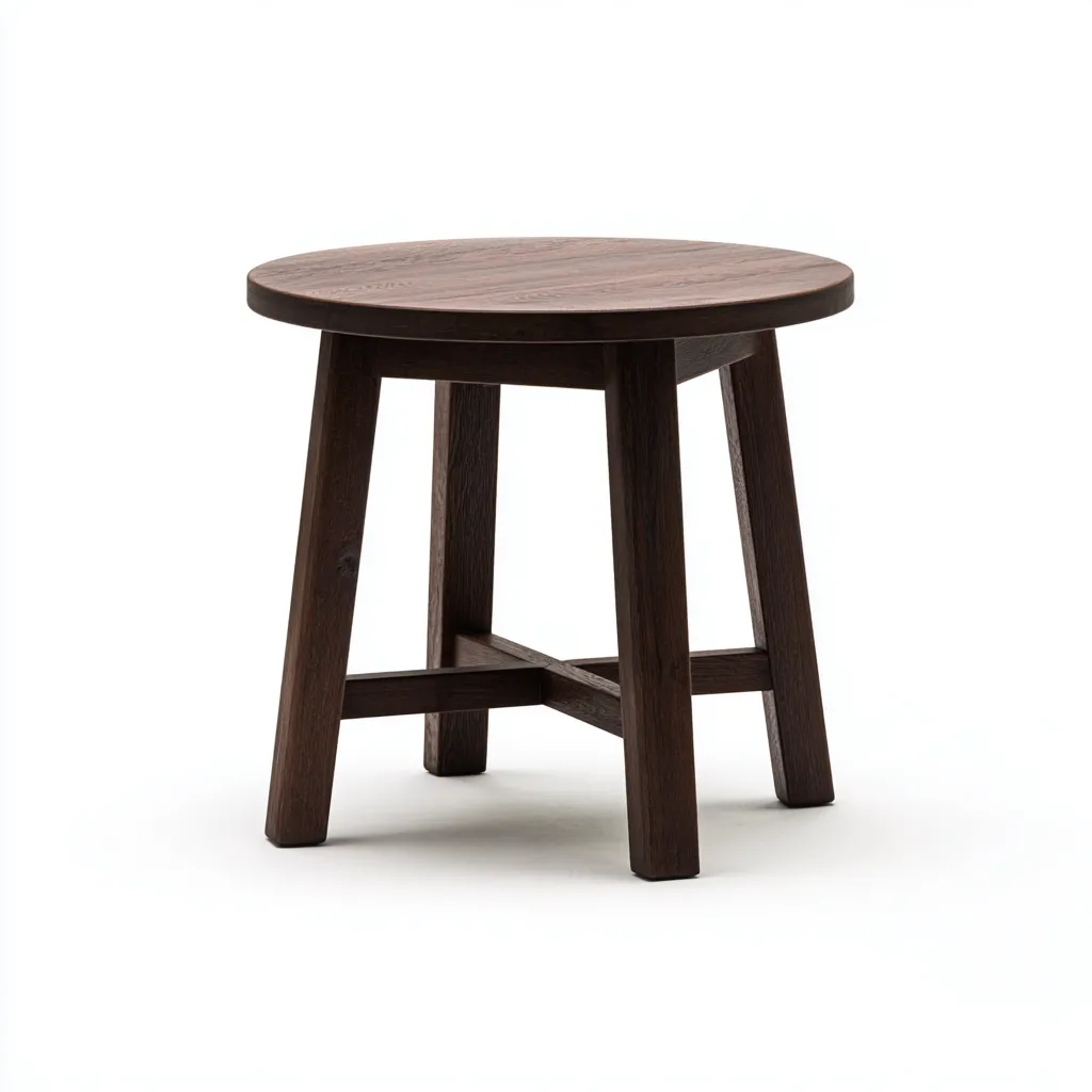 Table d'appoint ronde en chêne 45x45x50 cm - chêne foncé - style rustique-Dwellingora