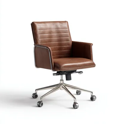 Chaise de bureau ergonomique - simili cuir marron - 52x50x110 cm - dossier moyen et base chromée à roulettes-Dwellingora