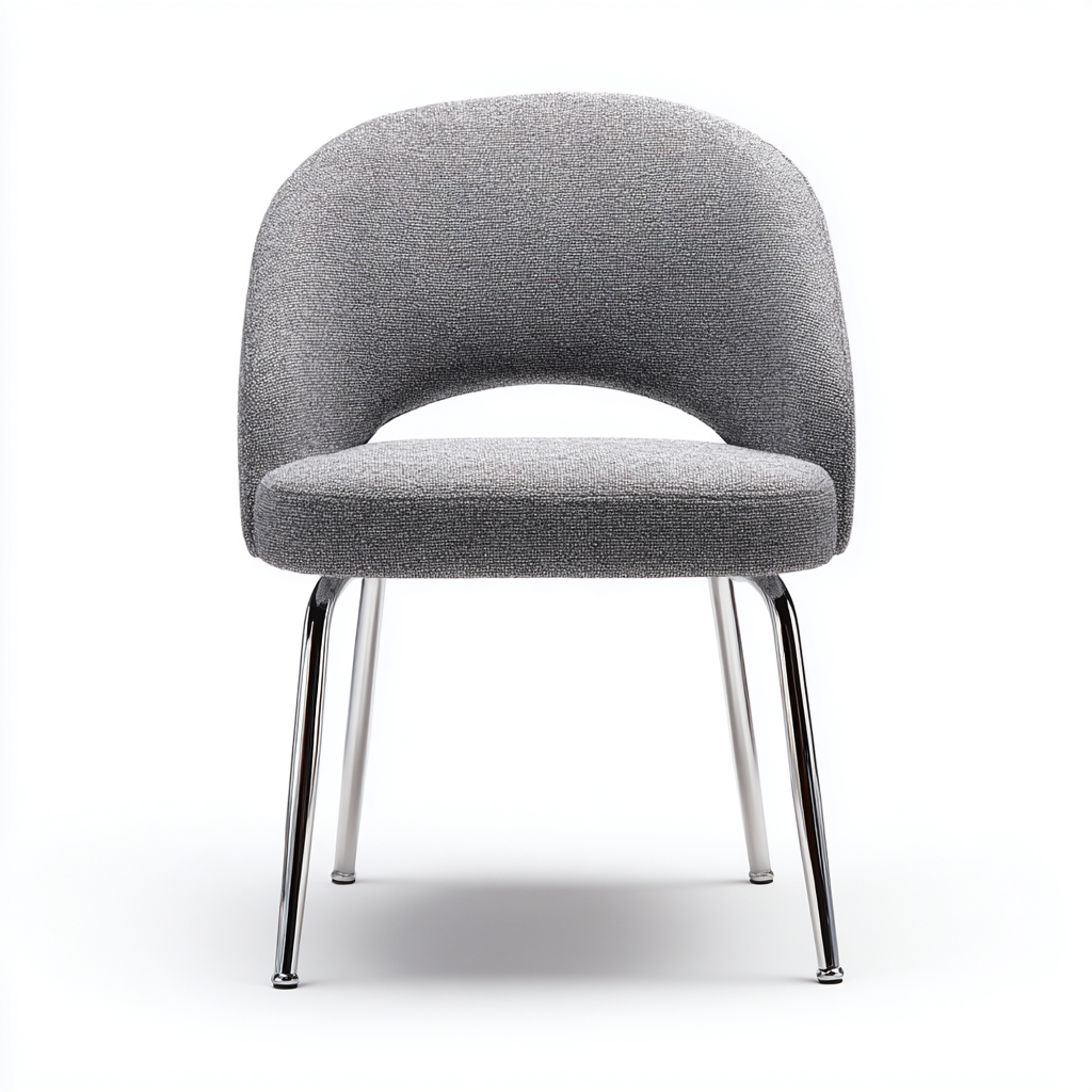 Chaise de salle à manger - tissu gris 49x53x80 cm - piètement en métal chromé - dossier arrondi rembourré-Dwellingora