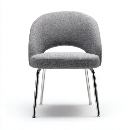 Chaise de salle à manger - tissu gris 49x53x80 cm - piètement en métal chromé - dossier arrondi rembourré-Dwellingora