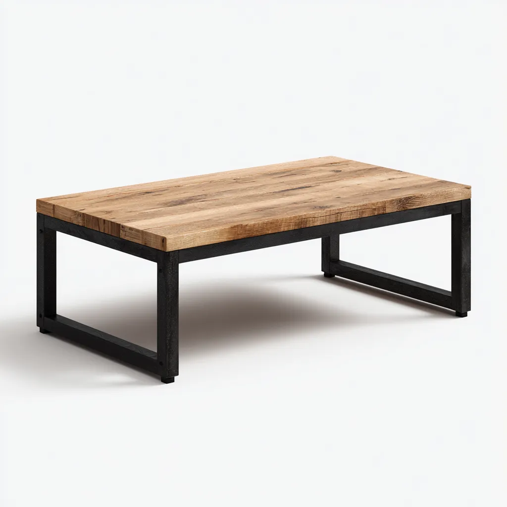 Table basse industrielle - chêne clair et structure métallique noire - 125x60x45 cm - style loft contemporain-Dwellingora