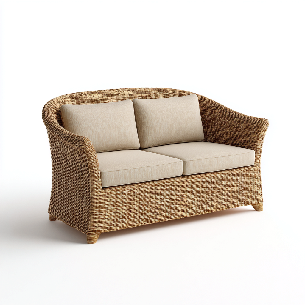 Canapé de jardin 2 places en rotin 160x90x85 cm - brun clair/beige - style naturel et élégant-Dwellingora