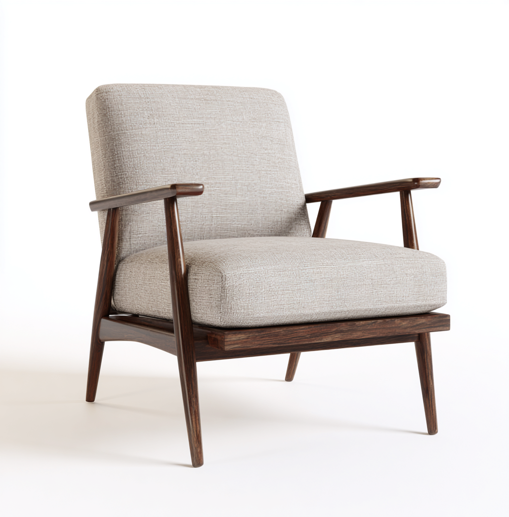 Fauteuil en tissu et bois 75x80x85 cm - beige clair - style rétro moderne-Dwellingora