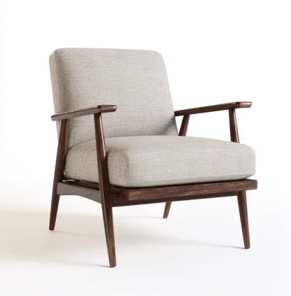 Fauteuil en tissu et bois 75x80x85 cm - beige clair - style rétro moderne-Dwellingora