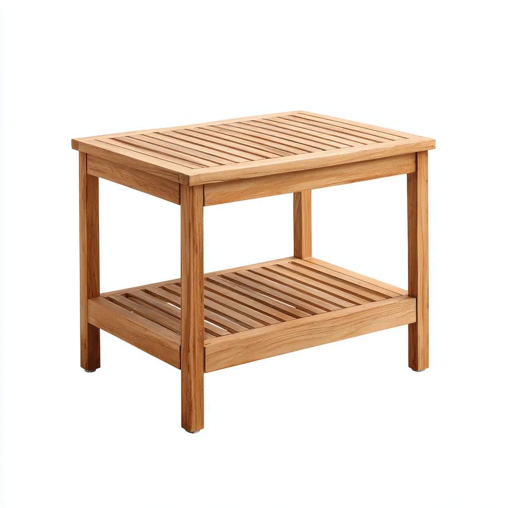 Table d'appoint rectangulaire - bois de chêne clair avec étagère inférieure ajourée - 65x45x55 cm - style naturel pour jardin ou terrasse-Dwellingora