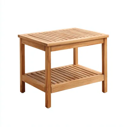 Table d'appoint rectangulaire - bois de chêne clair avec étagère inférieure ajourée - 65x45x55 cm - style naturel pour jardin ou terrasse-Dwellingora
