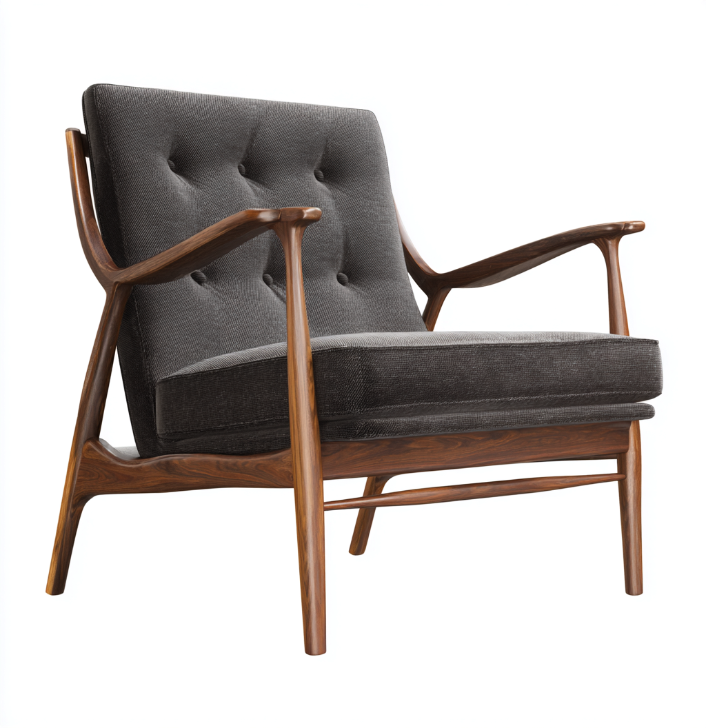 Fauteuil en tissu et bois 76x82x86 cm - gris foncé - style rétro scandinave-Dwellingora