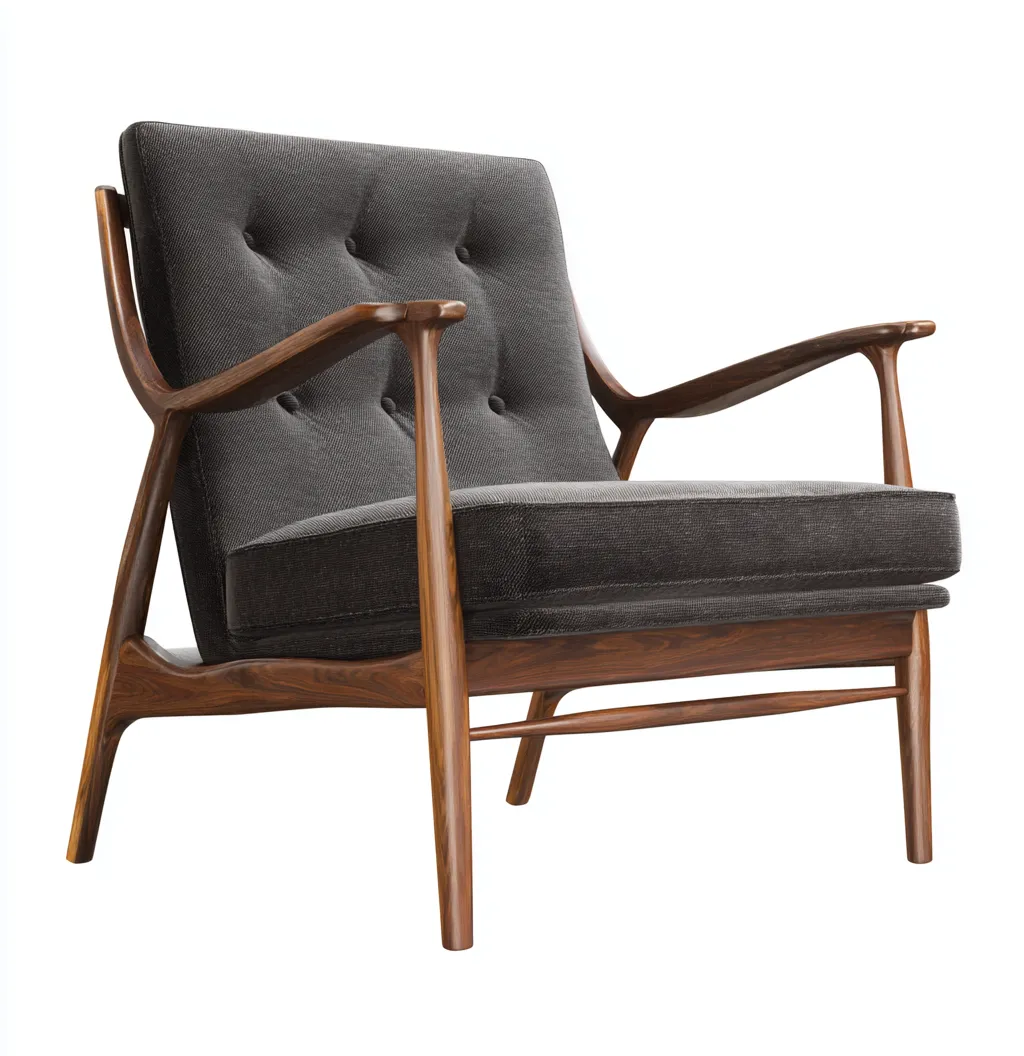 Fauteuil en tissu et bois 76x82x86 cm - gris foncé - style rétro scandinave-Dwellingora