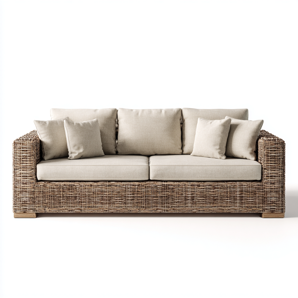 Canapé de jardin trois places en rotin synthétique 200x85x85 cm - rotin brun/beige - style naturel contemporain-Dwellingora