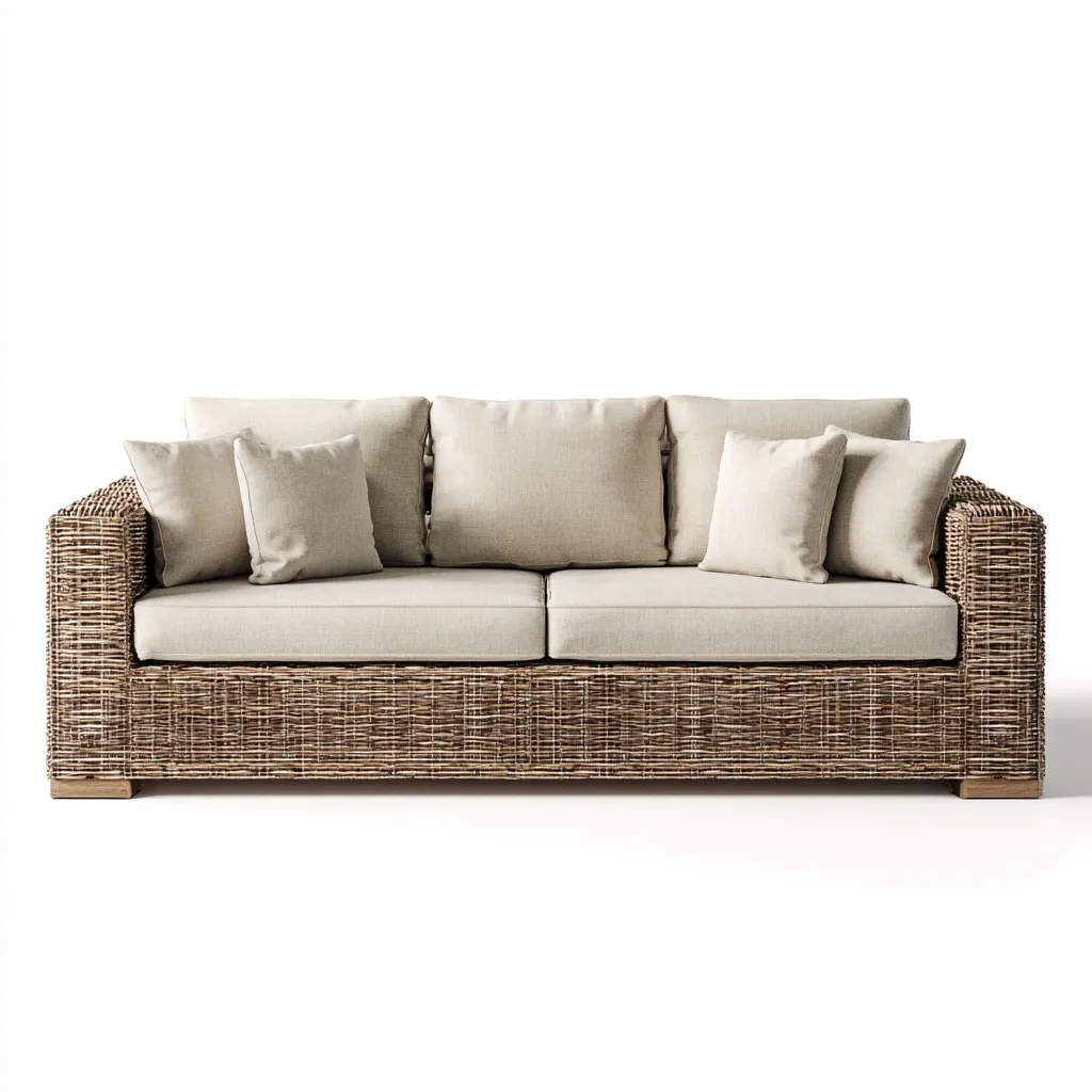 Canapé de jardin trois places en rotin synthétique 200x85x85 cm - rotin brun/beige - style naturel contemporain-Dwellingora