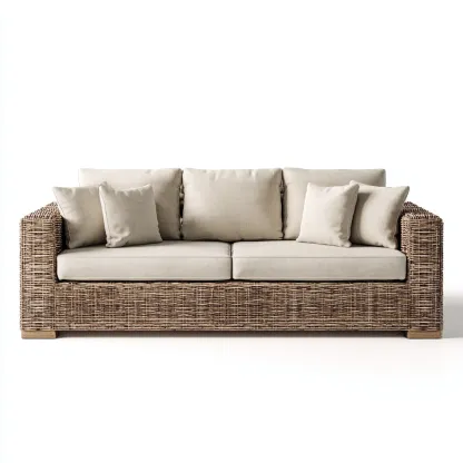 Canapé de jardin trois places en rotin synthétique 200x85x85 cm - rotin brun/beige - style naturel contemporain-Dwellingora