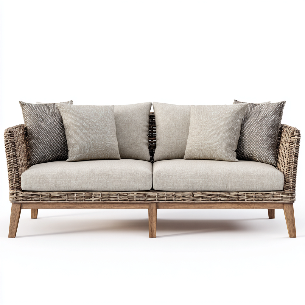 Canapé de jardin 3 places en rotin 190x85x85 cm - brun naturel/beige - style moderne et chaleureux-Dwellingora