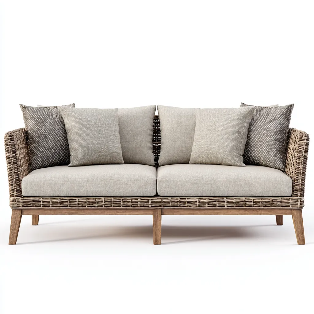 Canapé de jardin 3 places en rotin 190x85x85 cm - brun naturel/beige - style moderne et chaleureux-Dwellingora