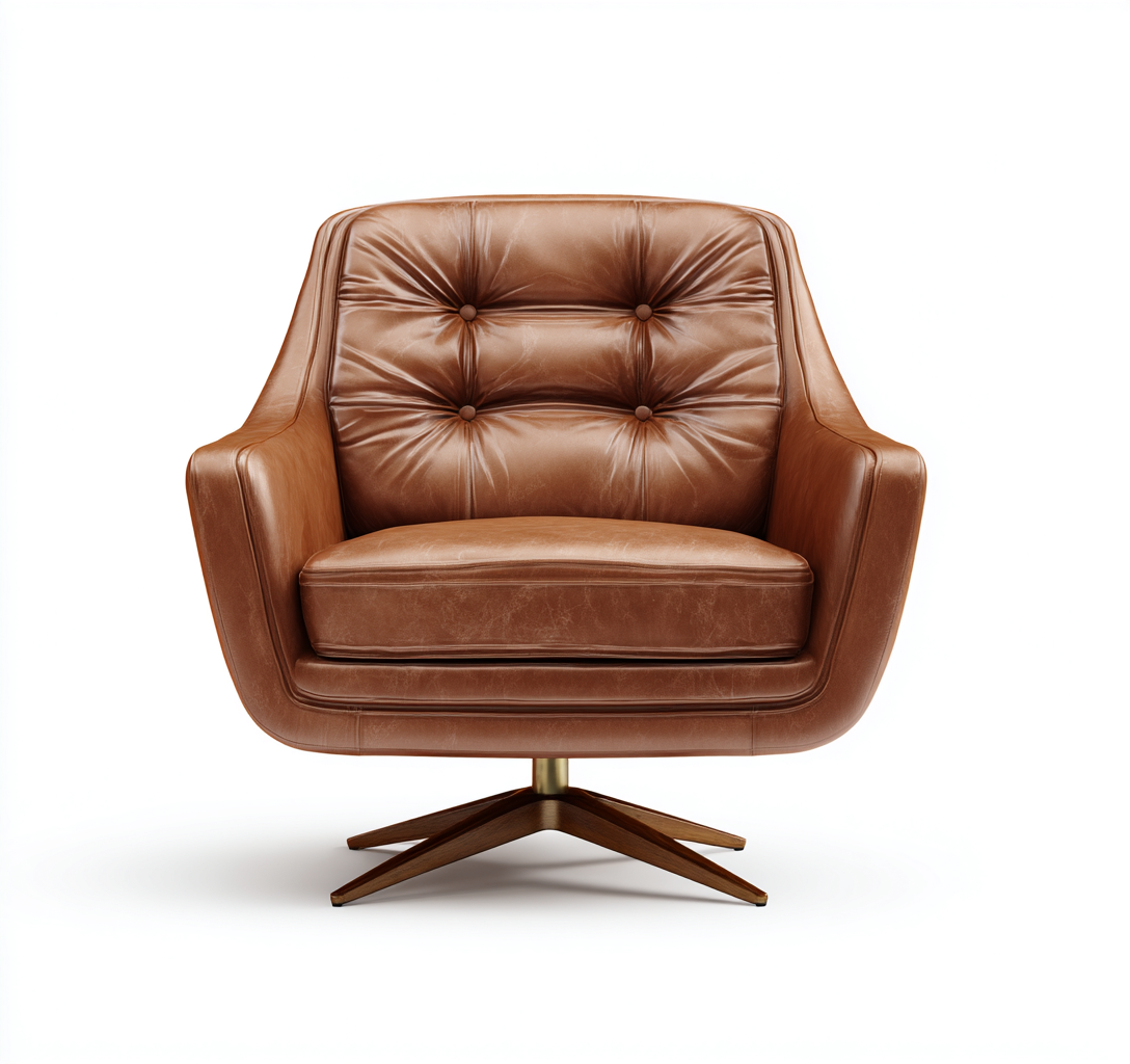 Fauteuil en cuir véritable 90x85x86 cm - marron - style vintage pivotant-Dwellingora