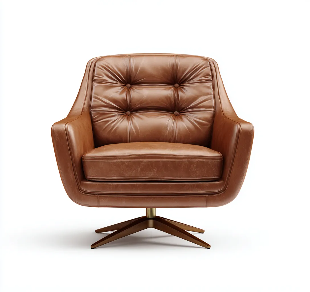 Fauteuil en cuir véritable 90x85x86 cm - marron - style vintage pivotant-Dwellingora