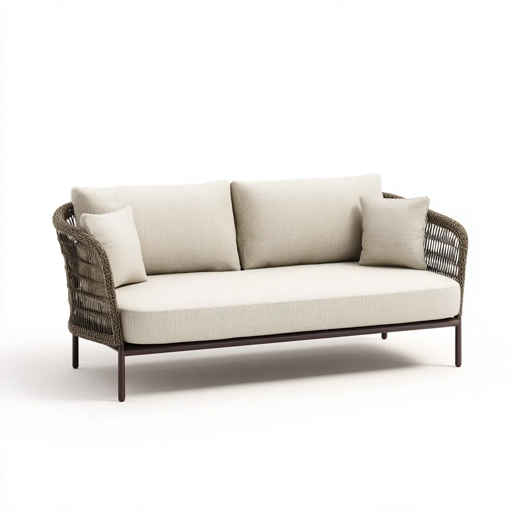 Canapé de jardin 2 places en corde tressée et aluminium 175x85x85 cm - brun foncé/beige - style contemporain et élégant-Dwellingora