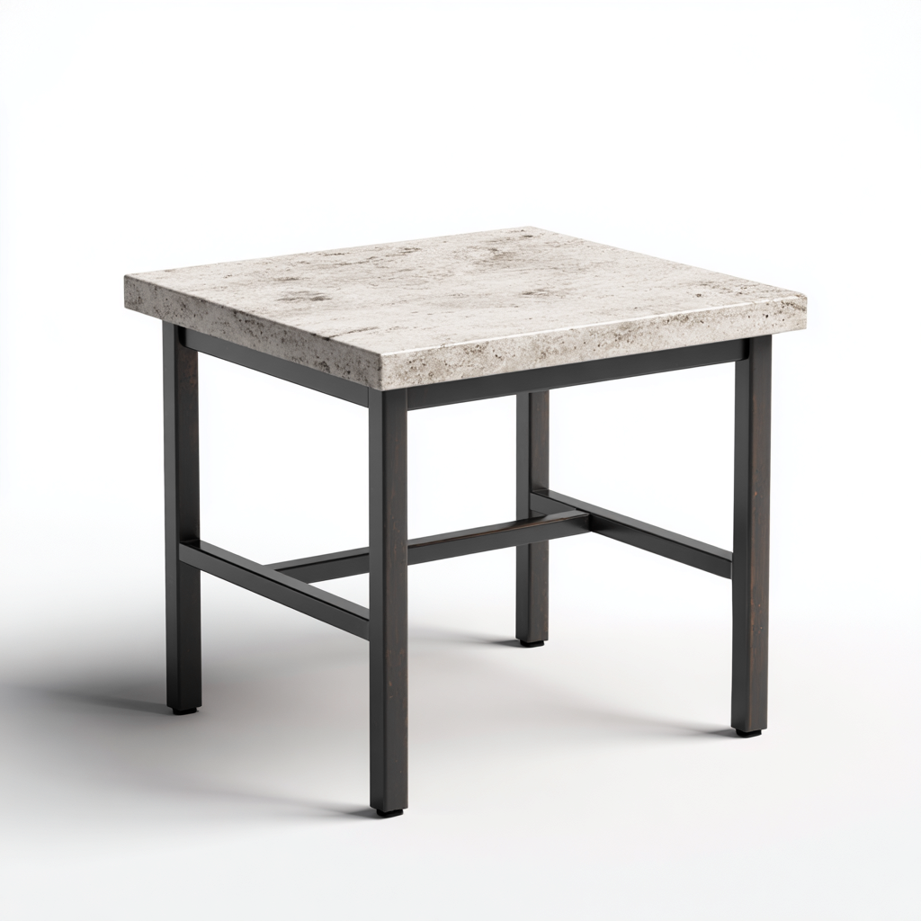 Table d'appoint carrée - plateau en pierre gris clair et structure en métal gris foncé - 45x45x50 cm - style industriel pour salon ou bureau-Dwellingora