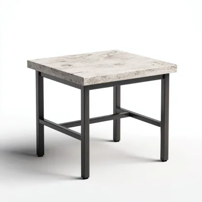 Table d'appoint carrée - plateau en pierre gris clair et structure en métal gris foncé - 45x45x50 cm - style industriel pour salon ou bureau-Dwellingora