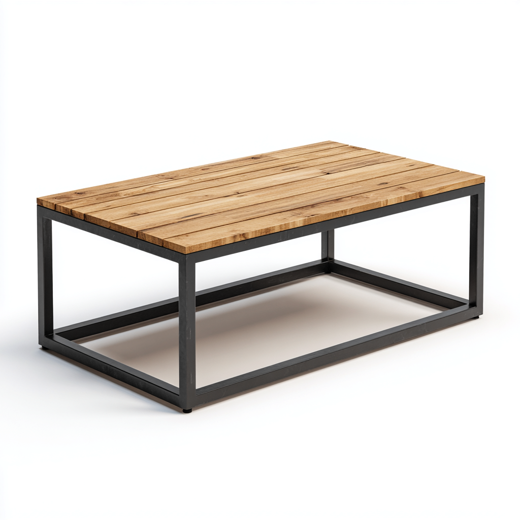 Table basse industrielle - chêne clair et structure métallique noire - 145x60x45 cm - style loft contemporain-Dwellingora
