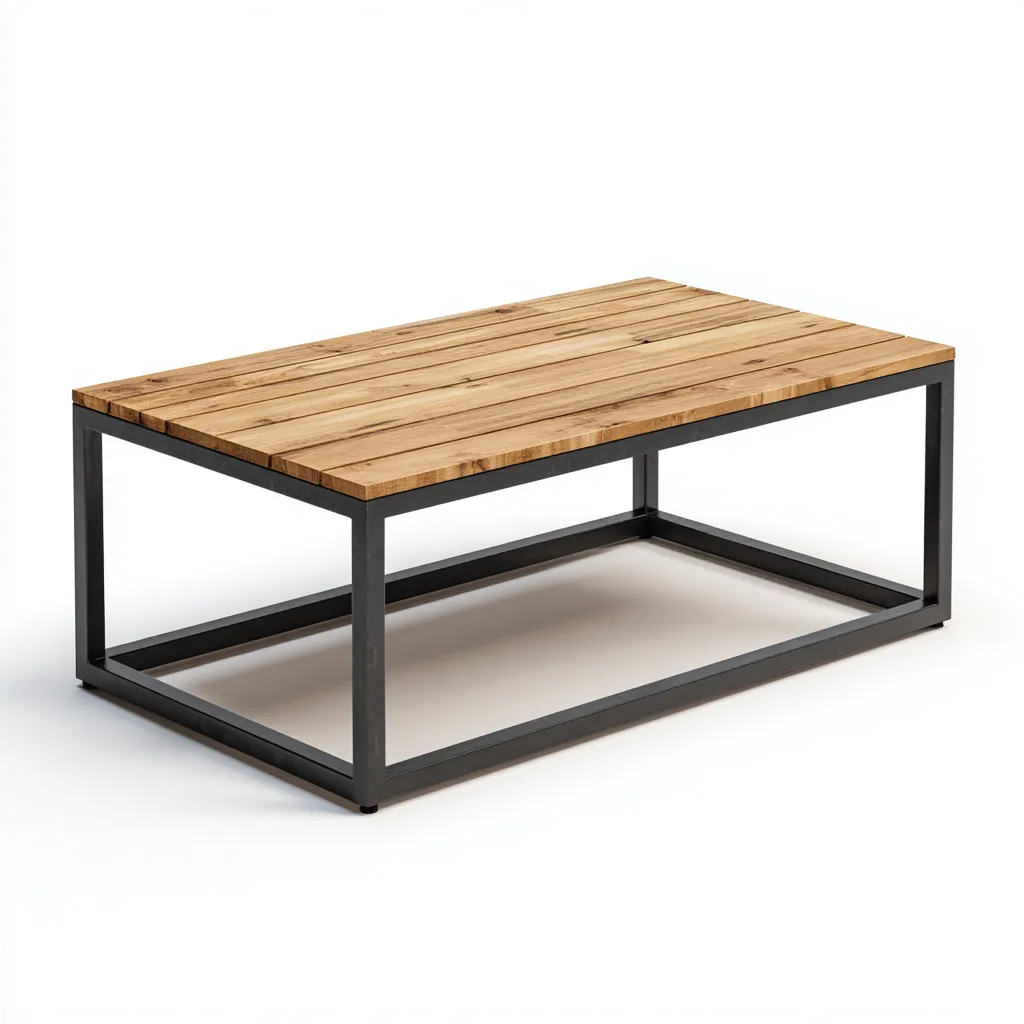 Table basse industrielle - chêne clair et structure métallique noire - 145x60x45 cm - style loft contemporain-Dwellingora