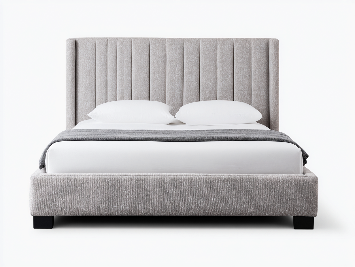 Lit double en tissu gris clair 210x165x120 cm - avec tête de lit capitonnée et piètement en bois noir-Dwellingora