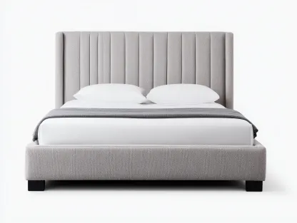 Lit double en tissu gris clair 210x165x120 cm - avec tête de lit capitonnée et piètement en bois noir-Dwellingora