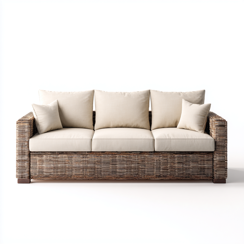 Canapé de jardin trois places en rotin synthétique 200x85x85 cm - rotin brun/beige - style naturel contemporain-Dwellingora