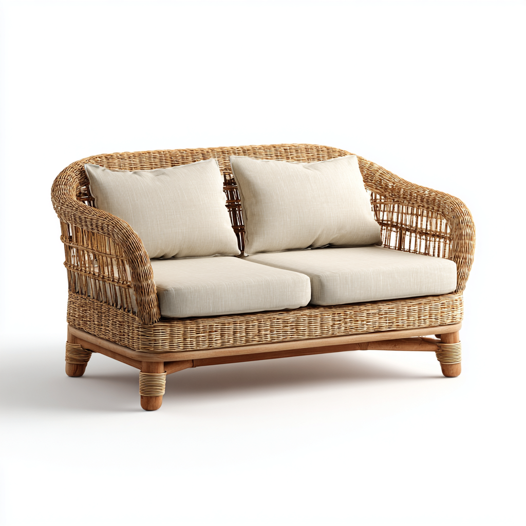 Canapé de jardin 2 places en rotin 155x90x85 cm - brun clair/beige - style naturel et confortable-Dwellingora