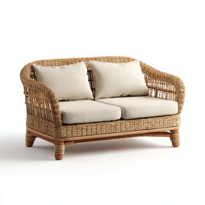 Canapé de jardin 2 places en rotin 155x90x85 cm - brun clair/beige - style naturel et confortable-Dwellingora