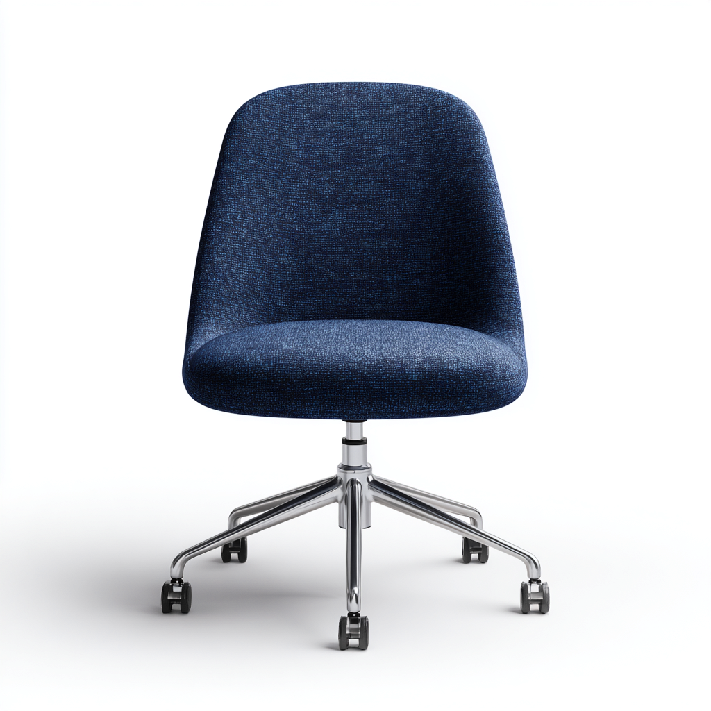 Chaise de bureau ergonomique - tissu bleu foncé - 50x48x95 cm - design compact sans accoudoirs et base chromée à roulettes-Dwellingora
