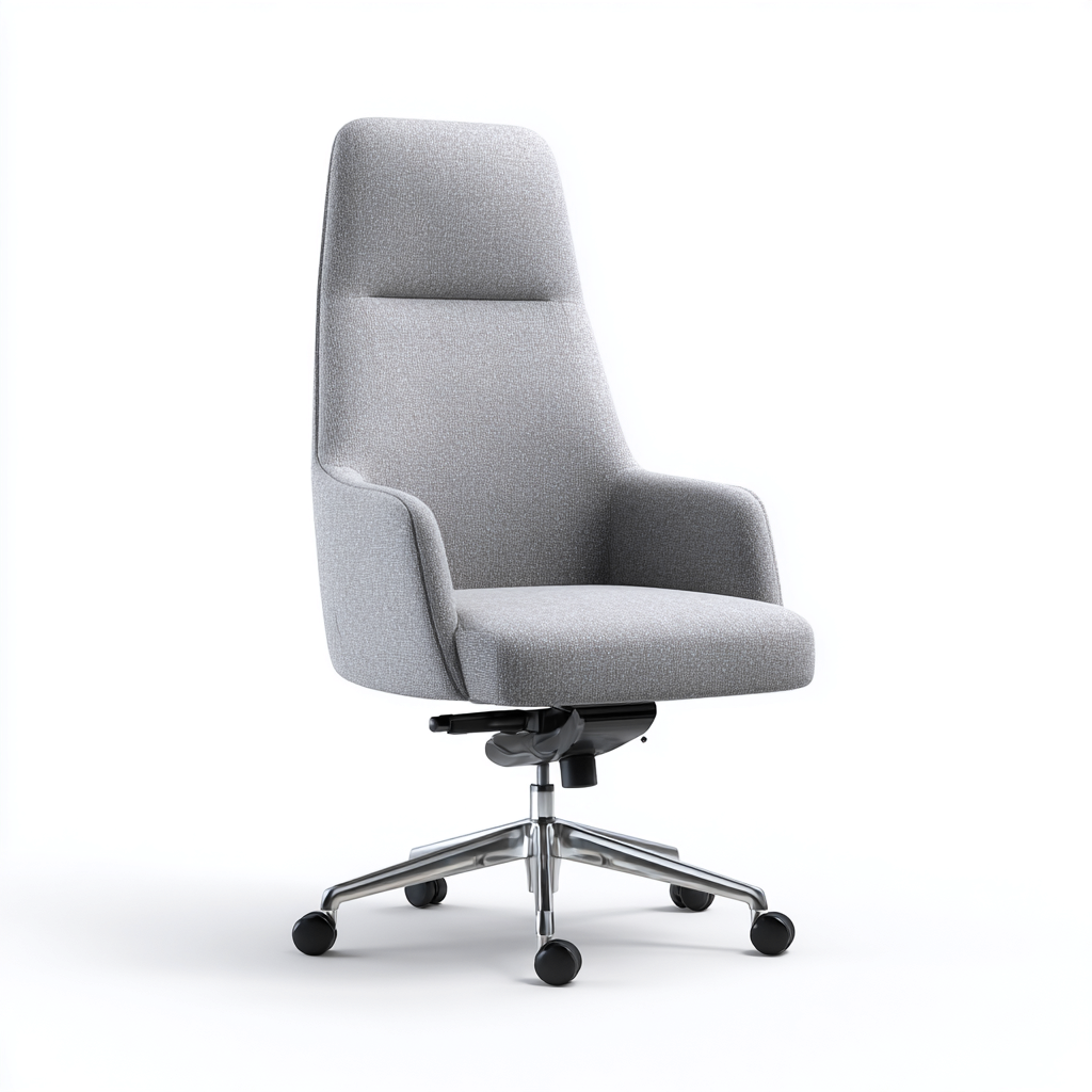 Chaise de bureau ergonomique - tissu gris clair - 52x50x120 cm - dossier haut et base chromée à roulettes-Dwellingora