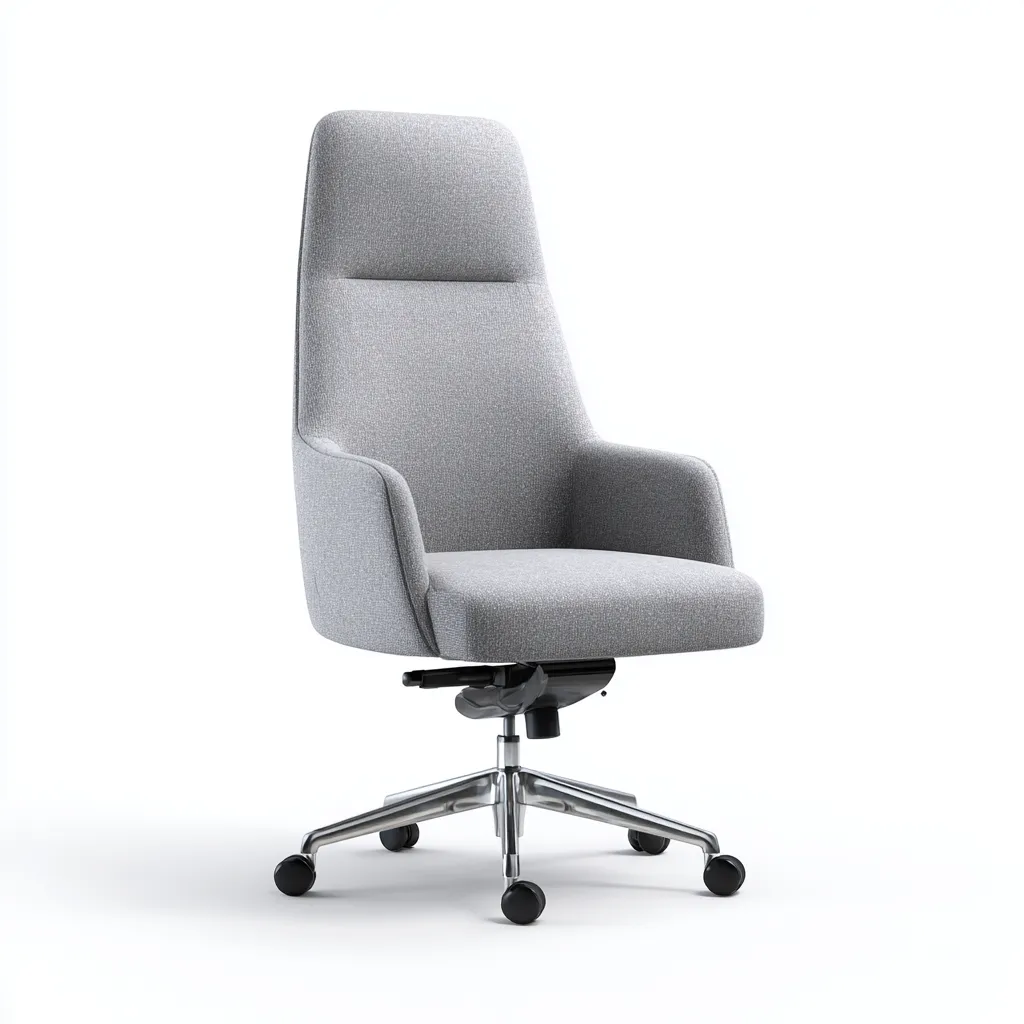 Chaise de bureau ergonomique - tissu gris clair - 52x50x120 cm - dossier haut et base chromée à roulettes-Dwellingora