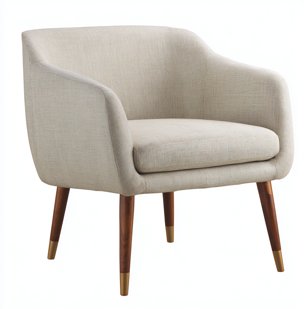 Fauteuil en tissu beige avec pieds en bois et embouts dorés 72x74x82 cm - style moderne et assise confortable-Dwellingora
