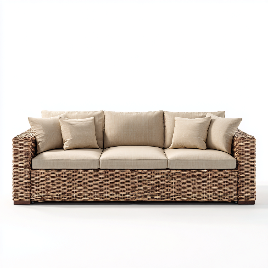 Canapé de jardin trois places en rotin synthétique 200x85x85 cm - rotin naturel/beige - style naturel contemporain-Dwellingora