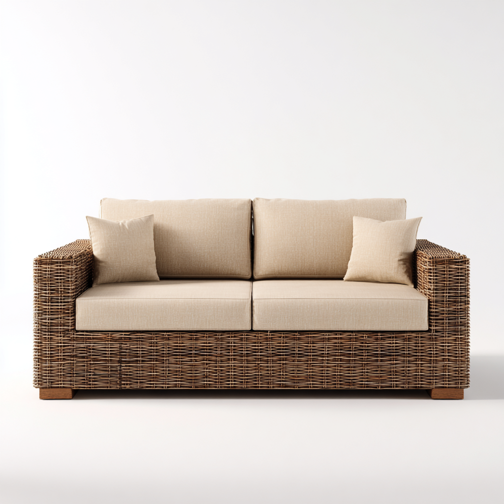 Canapé de jardin 2 places en rotin 175x90x85 cm - brun naturel/beige - style classique et raffiné-Dwellingora