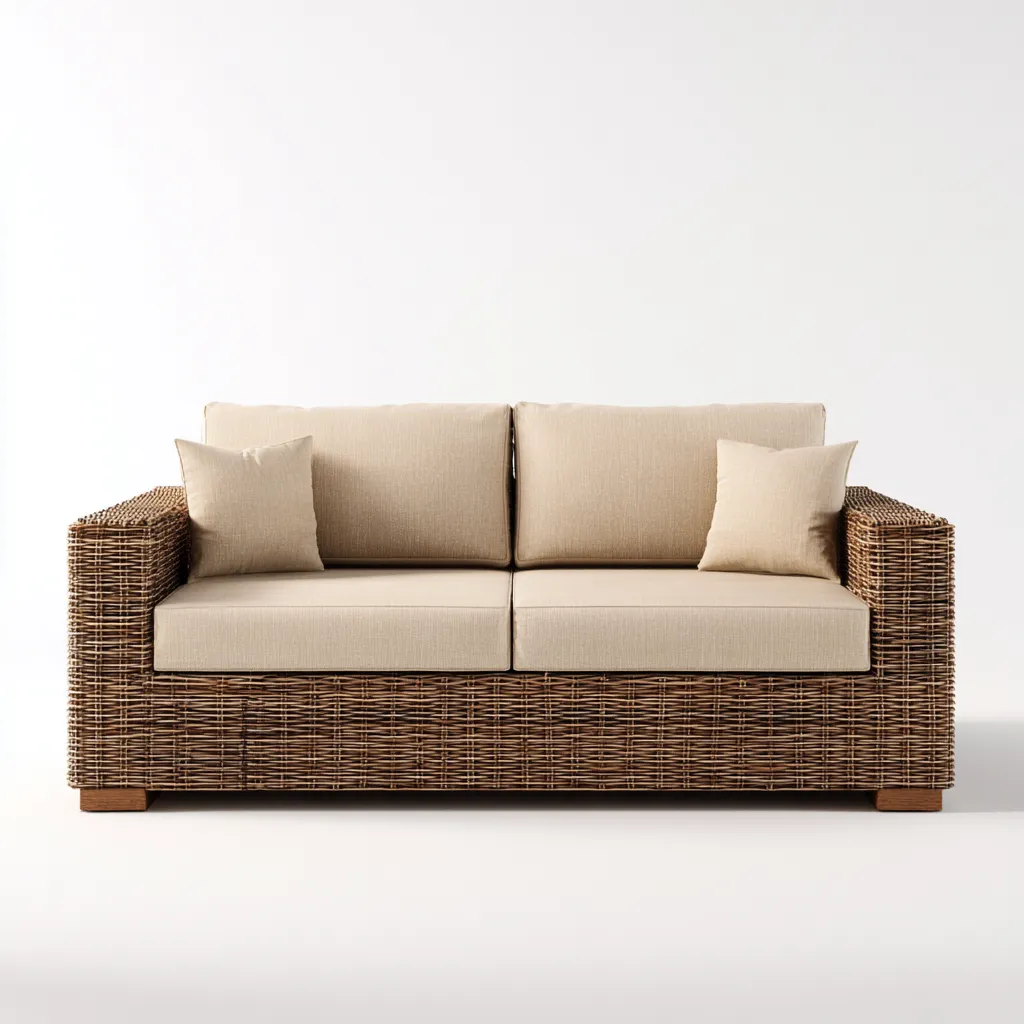 Canapé de jardin 2 places en rotin 175x90x85 cm - brun naturel/beige - style classique et raffiné-Dwellingora