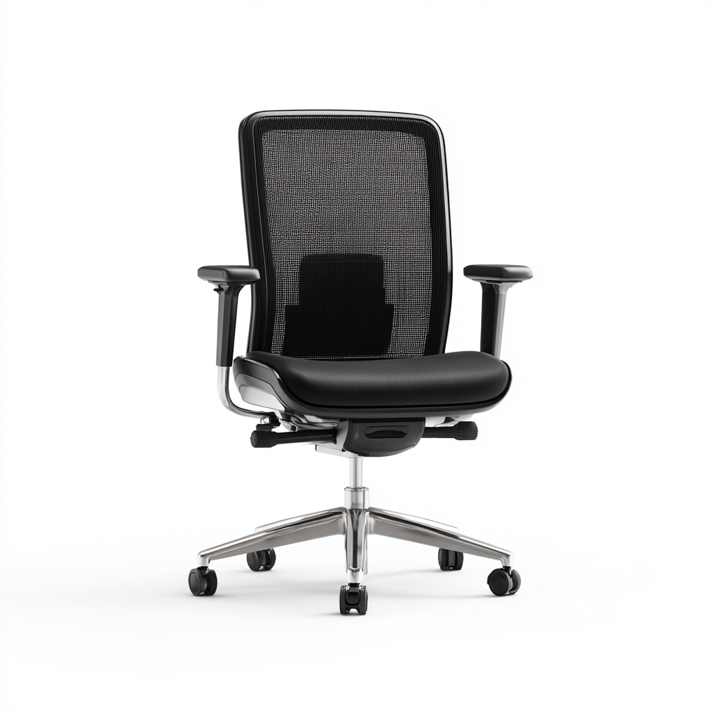 Chaise de bureau ergonomique - maille noire et assise en simili cuir - 52x50x115 cm - dossier respirant et accoudoirs réglables-Dwellingora