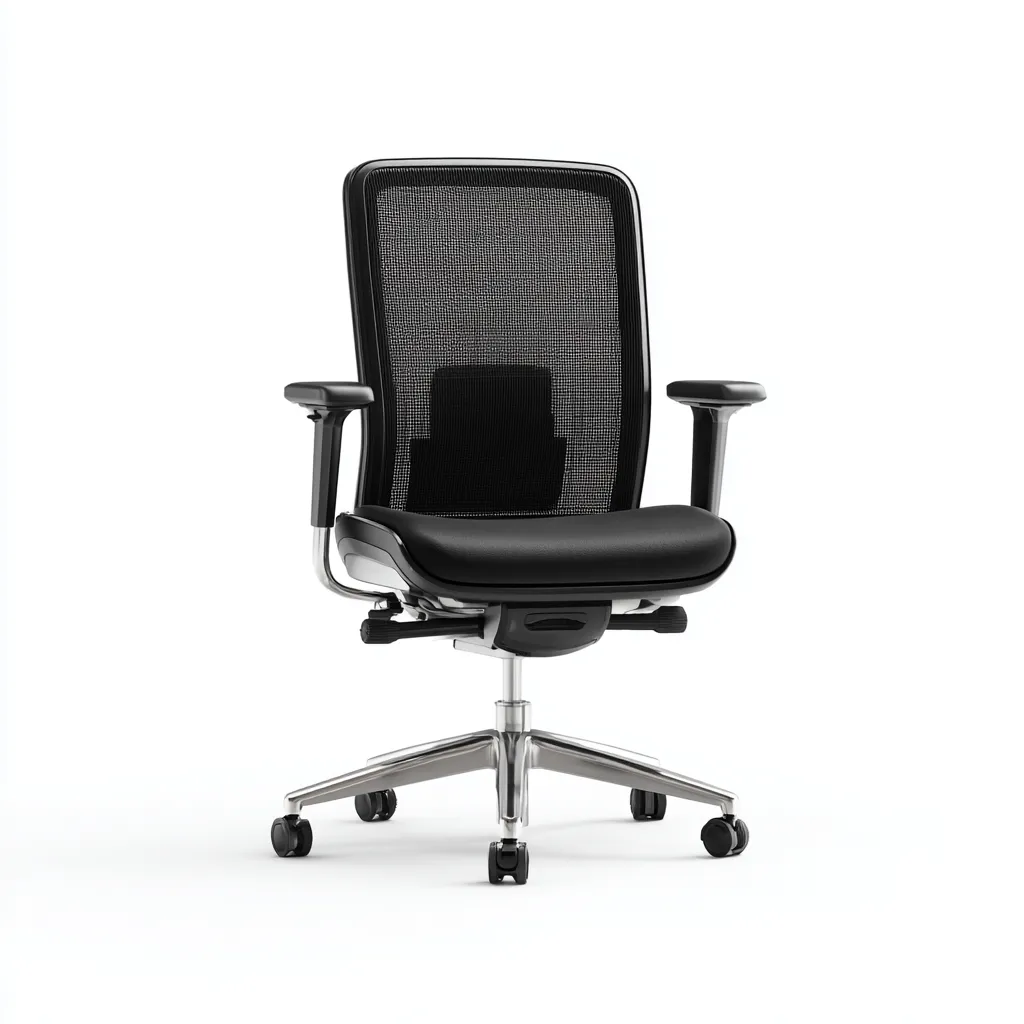 Chaise de bureau ergonomique - maille noire et assise en simili cuir - 52x50x115 cm - dossier respirant et accoudoirs réglables-Dwellingora