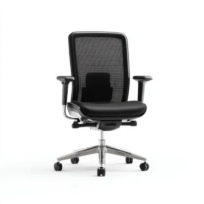 Chaise de bureau ergonomique - maille noire et assise en simili cuir - 52x50x115 cm - dossier respirant et accoudoirs réglables-Dwellingora