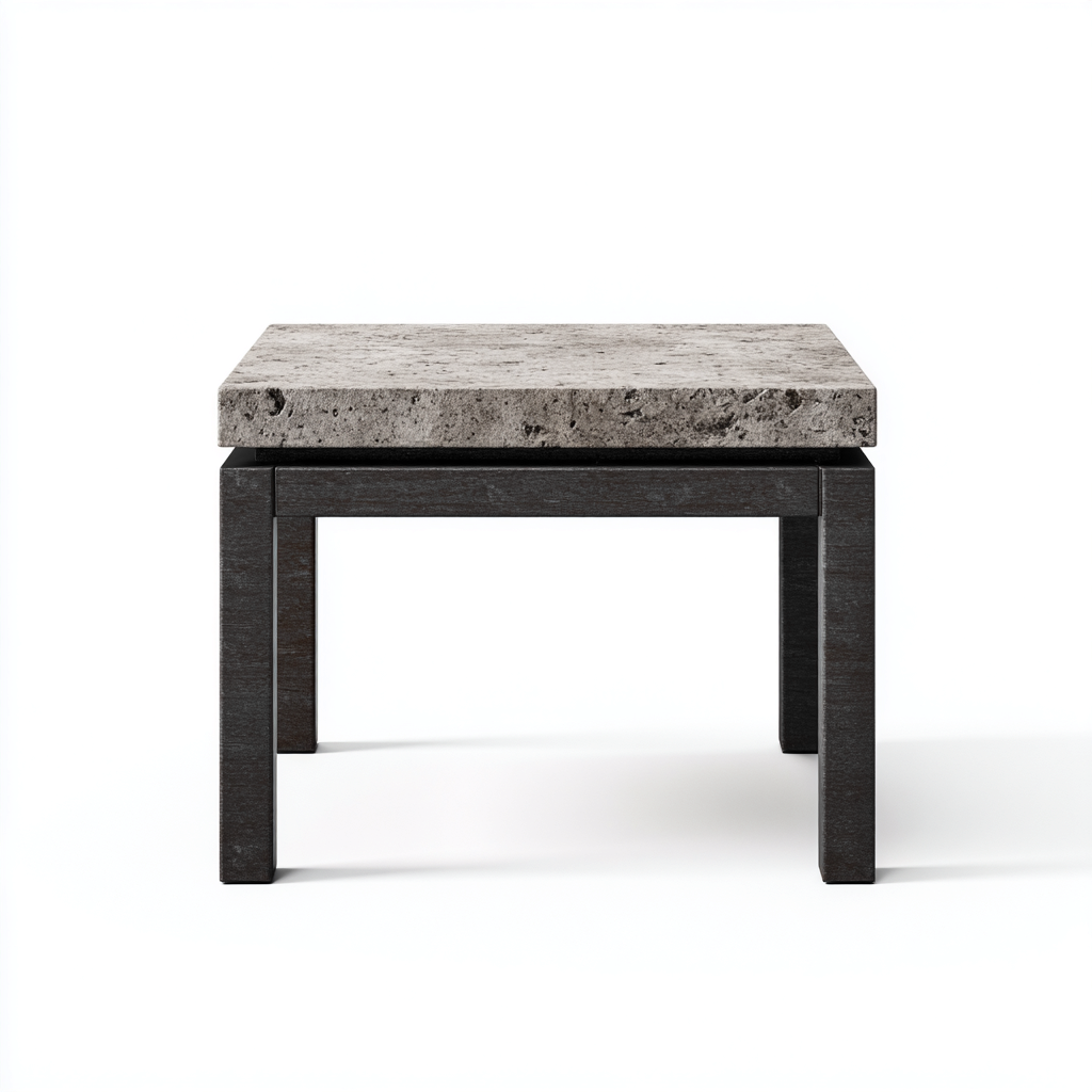 Table d'appoint carrée avec plateau en pierre 50x50x55 cm - gris clair - base métallique noire contemporaine-Dwellingora