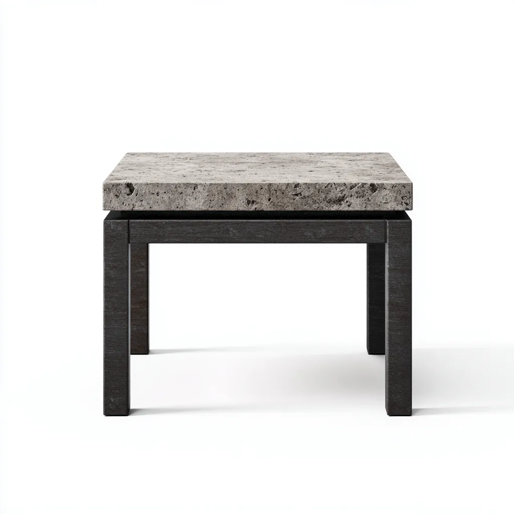 Table d'appoint carrée avec plateau en pierre 50x50x55 cm - gris clair - base métallique noire contemporaine-Dwellingora
