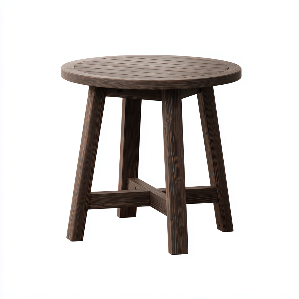 Table d'appoint ronde - chêne foncé massif - 50x50x55 cm - design à lattes pour salon moderne-Dwellingora