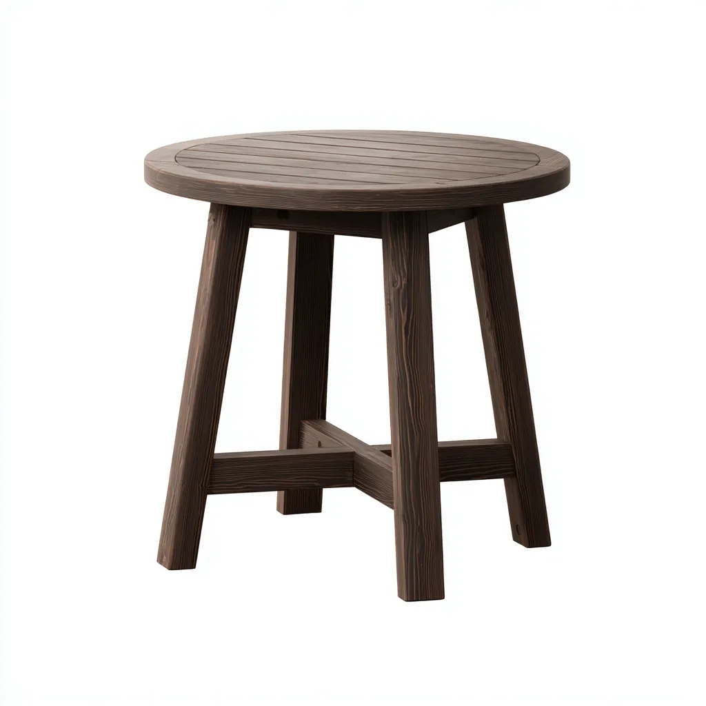 Table d'appoint ronde - chêne foncé massif - 50x50x55 cm - design à lattes pour salon moderne-Dwellingora