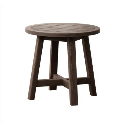 Table d'appoint ronde - chêne foncé massif - 50x50x55 cm - design à lattes pour salon moderne-Dwellingora