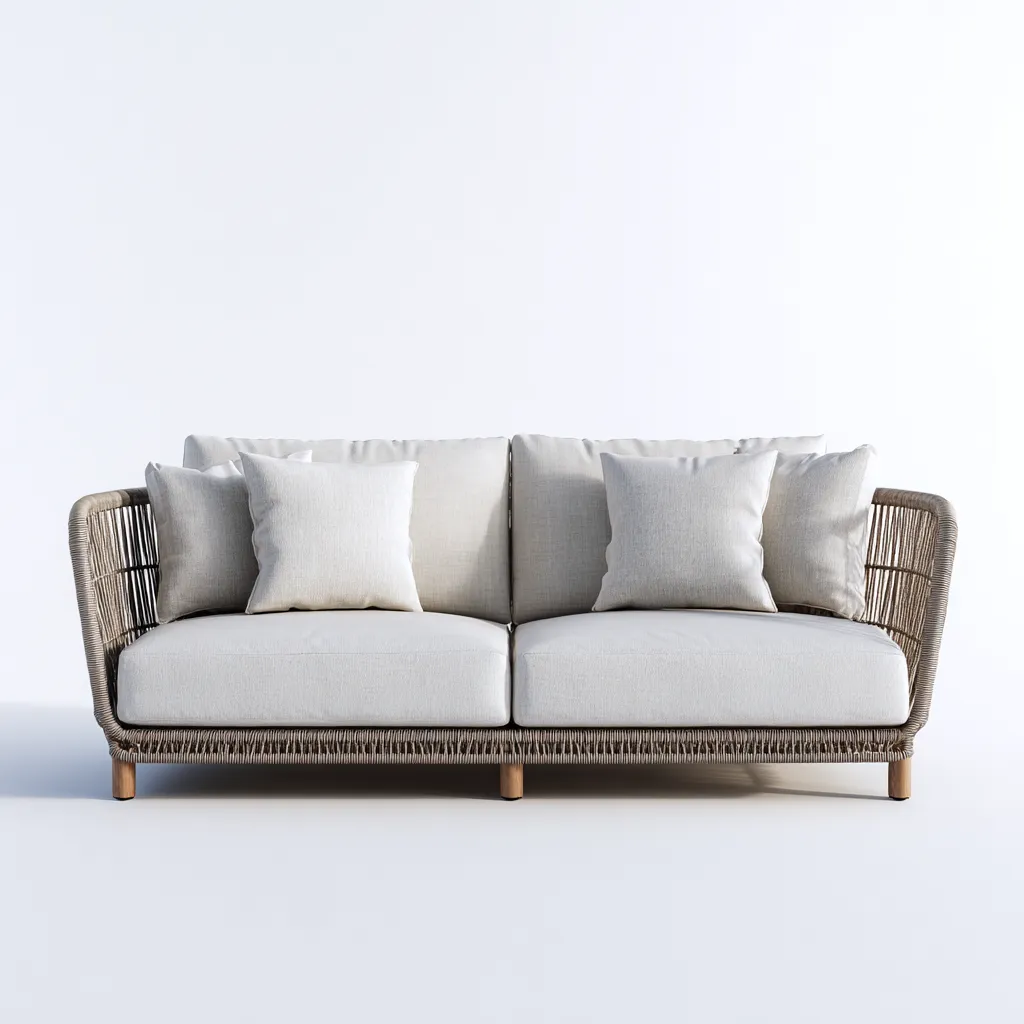 Canapé de jardin 3 places en corde tressée et aluminium 190x90x85 cm - brun clair/beige - style naturel et contemporain-Dwellingora