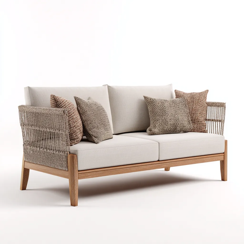 Canapé de jardin deux places en corde tressée et bois 170x80x85 cm - taupe/beige - style naturel contemporain-Dwellingora